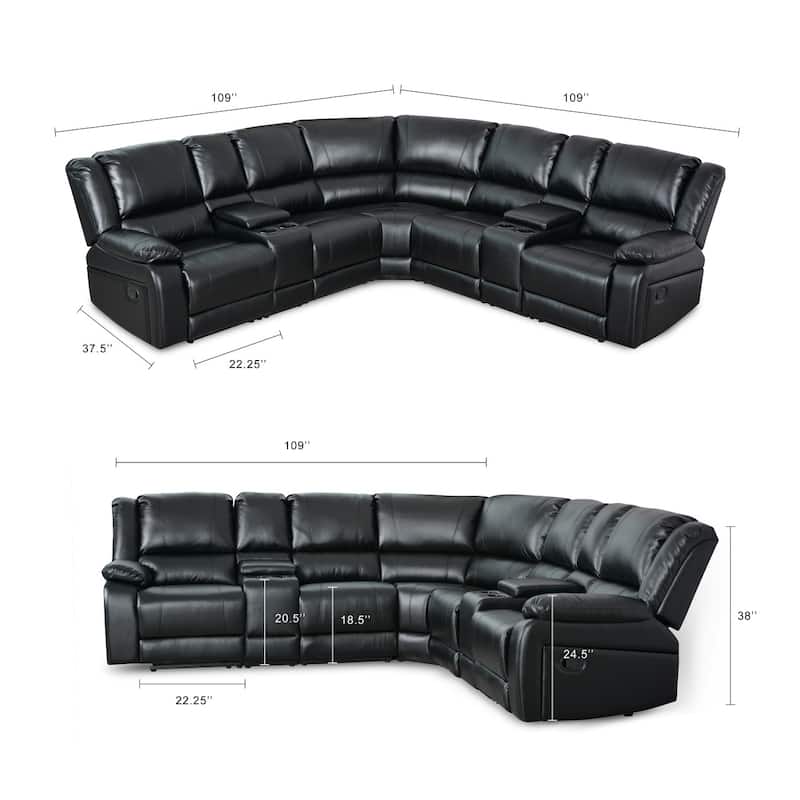 108" W Modern Contemporary Faux Leather 7 Piece Sectional Recliners