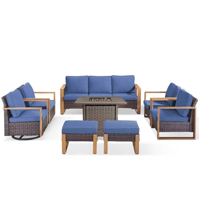 Pocassy 4/6/8PCS Sofa Swivel Chair with Fire Pit Table Set