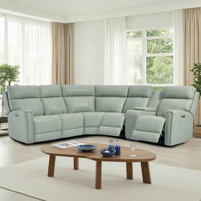 116" W L-Shaped Genuine Leather Power Reclining Sectional Sofa with Console, Ajustable Headrest, USB PortS, 1 Power Armlesschair