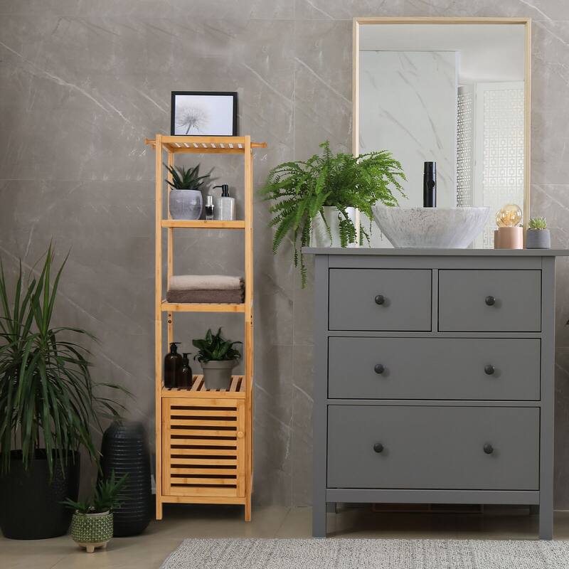 Bamboo Bathroom Tower Storage Cabinet