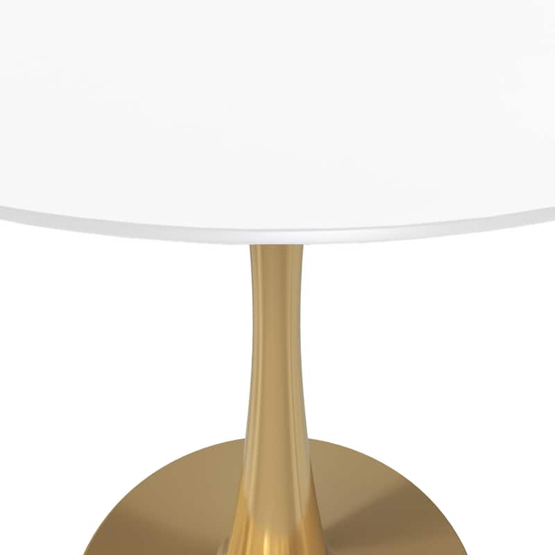 LeisureMod Bristol 40" Round Dining Table for 4 with MDF Tabletop in Gold Steel Base for Kitchen & Dining Room