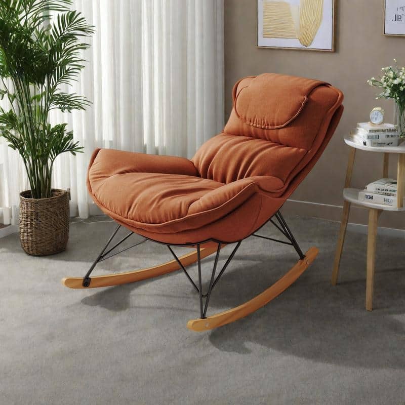 Velvet Rocking Chair with Removable Cushion and 300lb Capacity - Brown