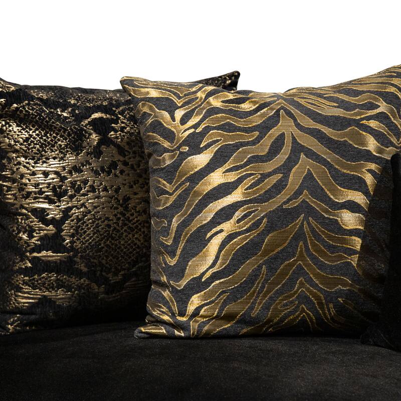 Furniture of America Ospray Glam 2-Piece Black Velvet Upholstered Zebra Print Sofa Set