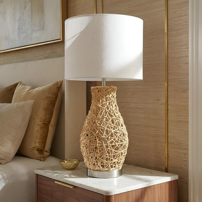 Acroma Natural Braided Table Lamp with Fabric Shade