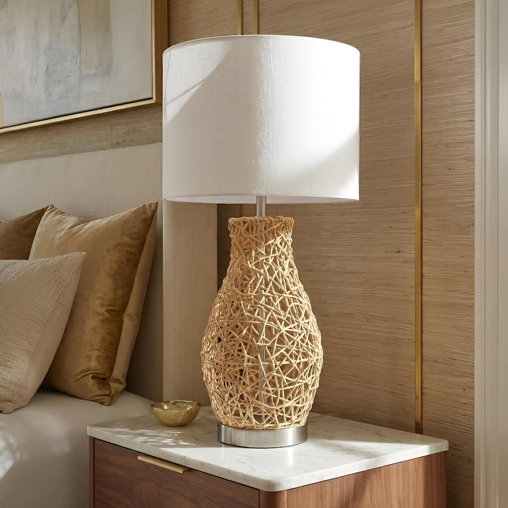 Acroma Natural Braided Table Lamp with Fabric Shade