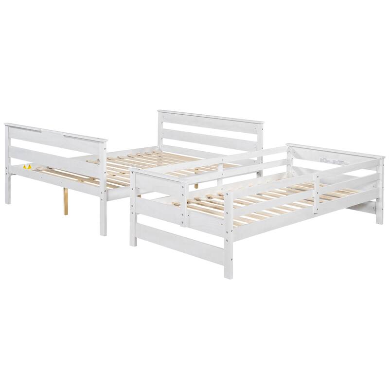 Twin XL over Queen Bunk Bed with Ladder, White - Space-Saving Solution
