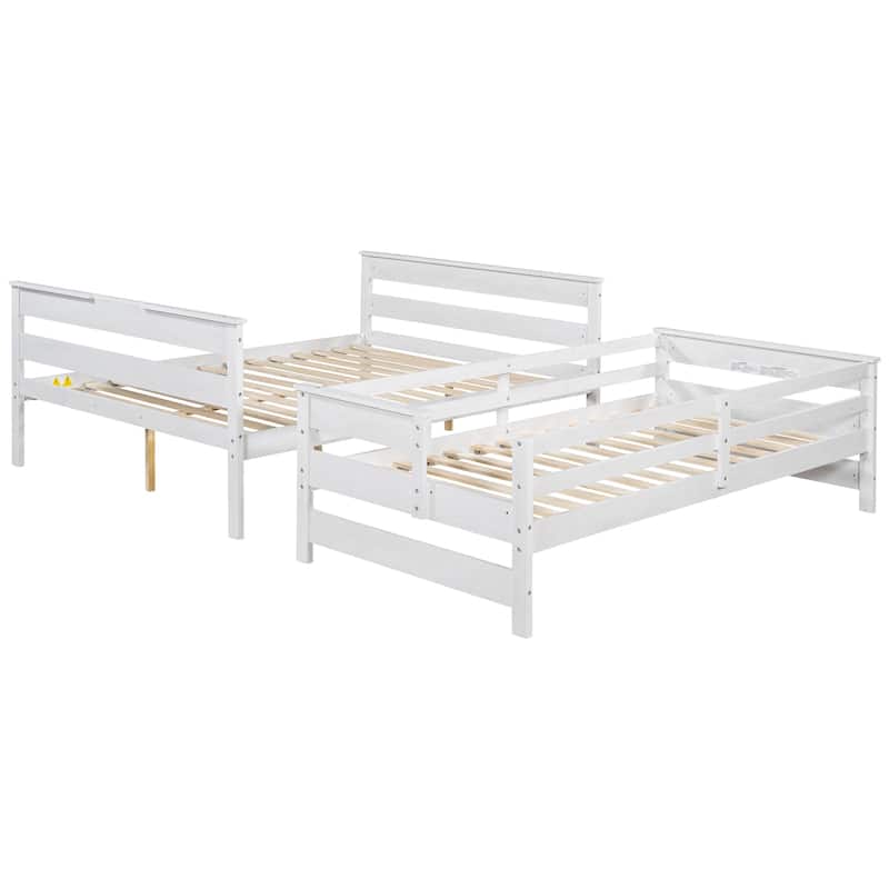 Wood Twin XL over Queen Bunk Bed, Solid Pinewood Detachable Bunk Bed Frame, Divided Into 2 Separate Platform Bed Frame