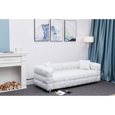 Sofa includes two pillows 81" white fleece for living room bedroom