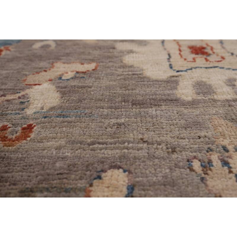 Vegetable Dye Grey Oushak Turkish Area Rug Handmade Floral Wool Carpet - 5'4"x 7'8"