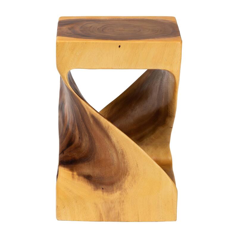 Rapha Hand-carved Suar Wood Side Table - Sculptural Accent Table with Twist Design, Modern Boho Style for Living Room or Bedroom