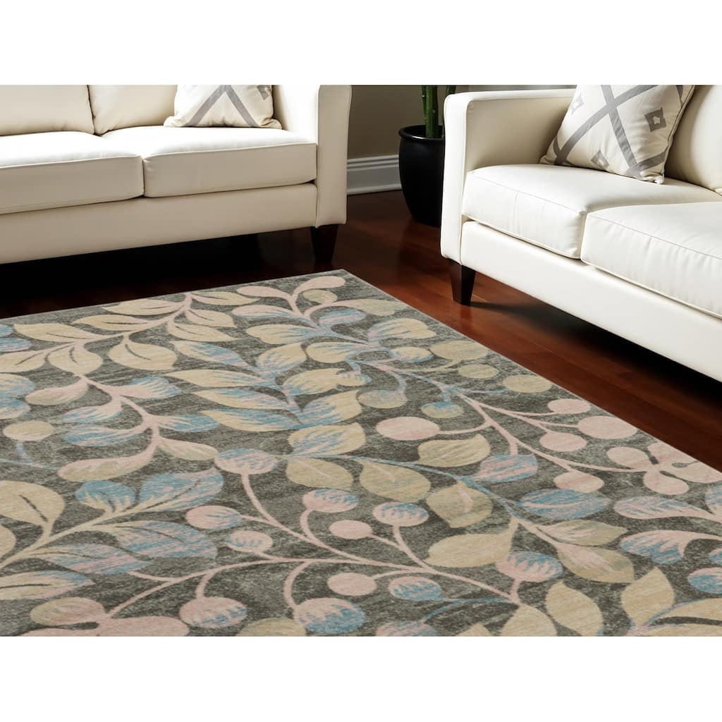 HomeRootsBotanical Leaves Cottage Rectangle Area Rug - 142' X '106' X '0.5