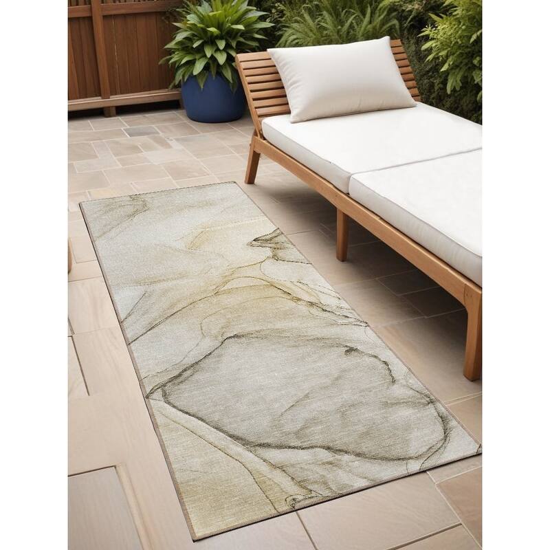 Almiso Artistic Abstract Weather Resistant Classic Meets Modern Outdoor Rug - 8' Runner - Multi