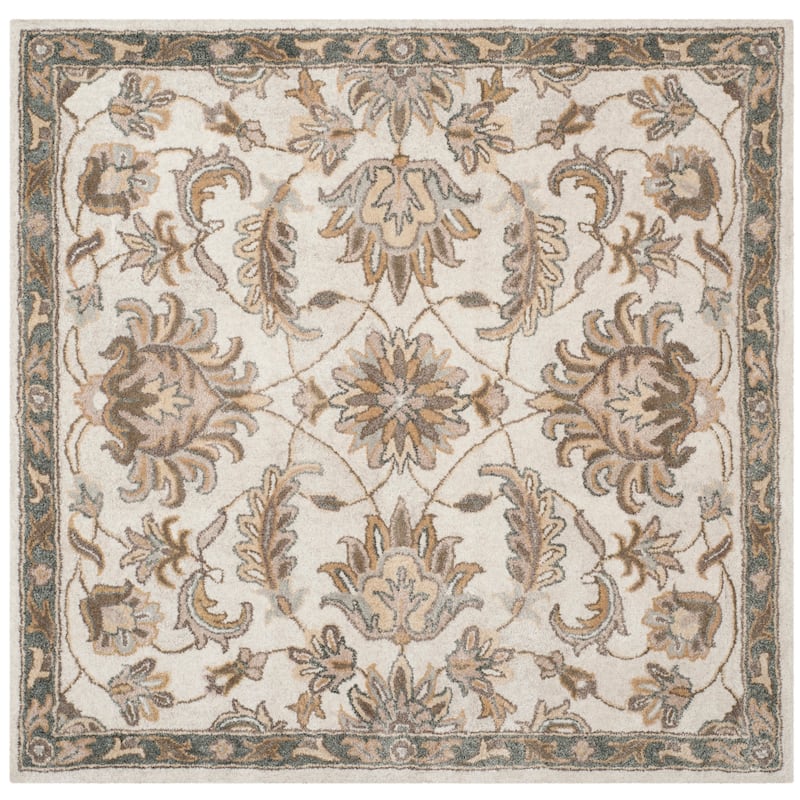 SAFAVIEH Handmade Bella Veselka Modern Floral Wool Rug - 5' Square - Ivory/Light Grey