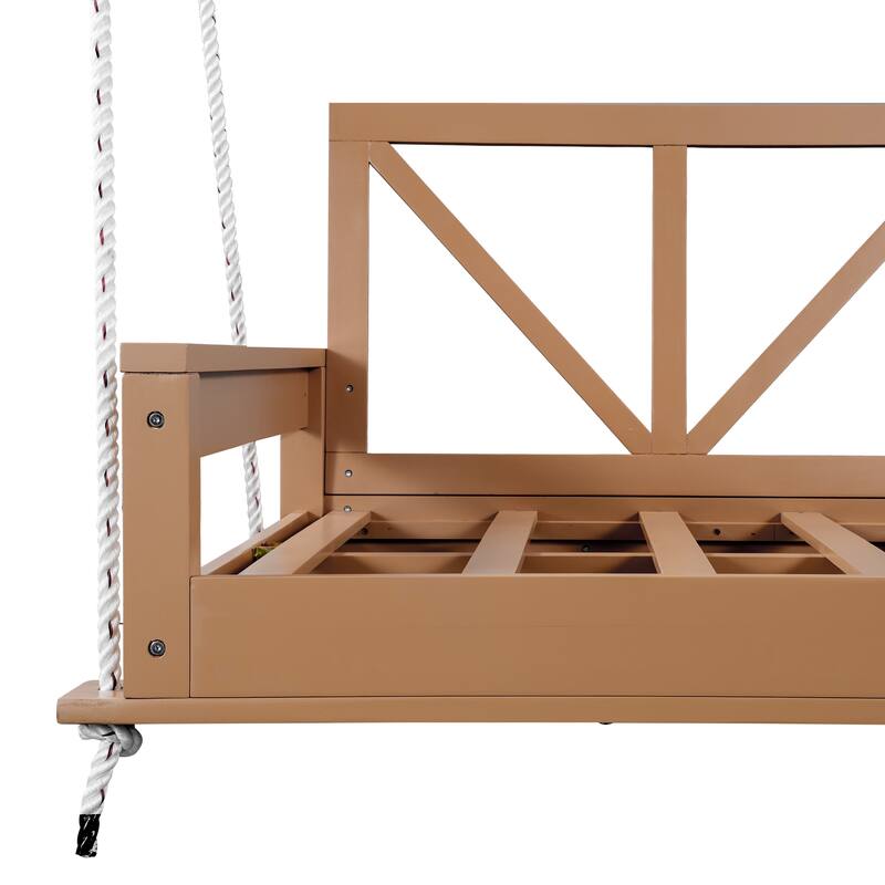 Acacia Wood Twin Size Patio Swing Bed with Hanging Frame