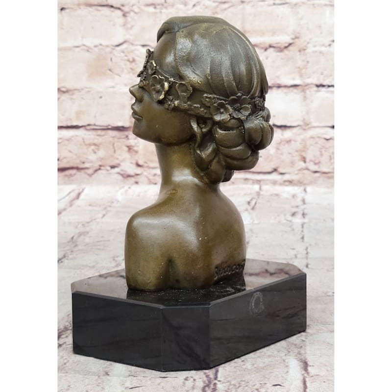 Woman Blindfolded With Flowers - Original Bronze Metal Modern Art Bust Sculpture