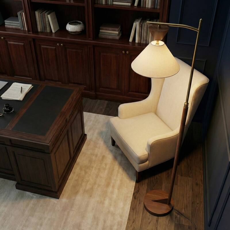 Alexis Mid-Century Modern Wooden Floor Lamp with Linen Shade