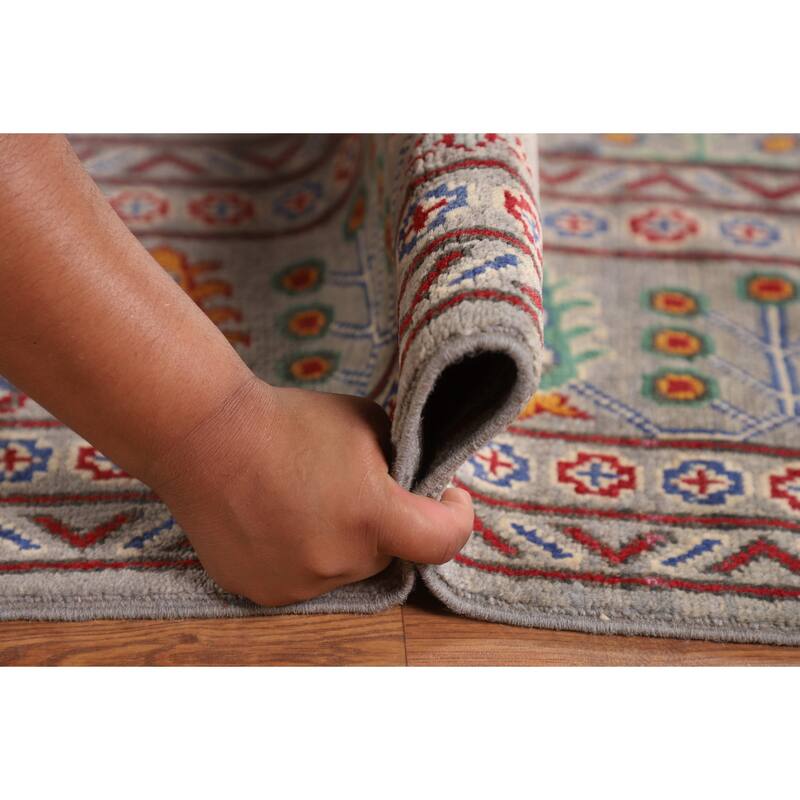 All-Over Geometric Kazak Area Rug Hand-Knotted Wool Carpet - 8'4" x 11'4"