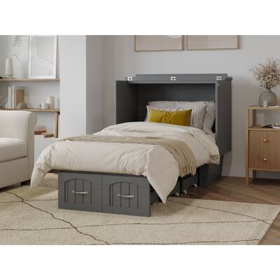 Twin Murphy Bed Chest with Storage & USB Charging - Grey Finish, Space Saving Furniture, 75.5"L