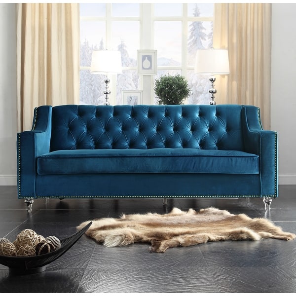 slide 1 of 6, Chic Home Berry Velvet Round Acrylic Feet Sofa, Blue