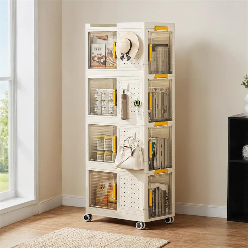 4-Tier Rolling Storage bookcase w/Wheels,Large Capacity Storage Bins