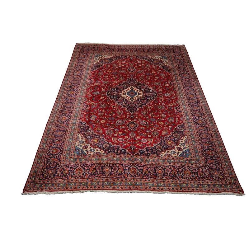 9'9''x13 Hand Knotted Wool Red Kashan Traditional Rug - 9' 9'' x 13'