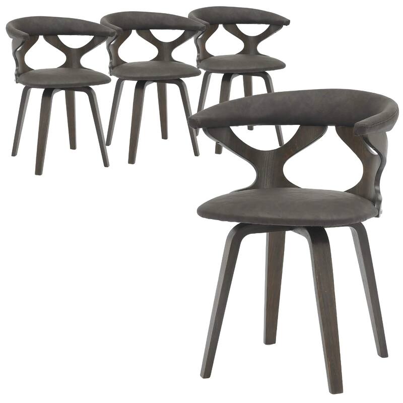 Klyne Leather Dining Chair with Poplar Wood Frame - Mid-Century Wooden Accent Chair with Swivel Base Set of 4 - Dark Walnut/Brown