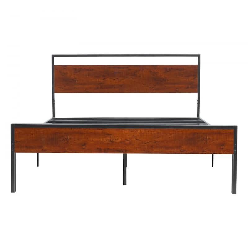 King Size Platform Bed Frame with Steel Frame and Vintage Brown Headboard Under Bed Storage