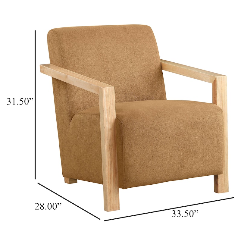 Ellon Accent Armchair, Soft Honey Orange Cushioned, Natural Brown Wood