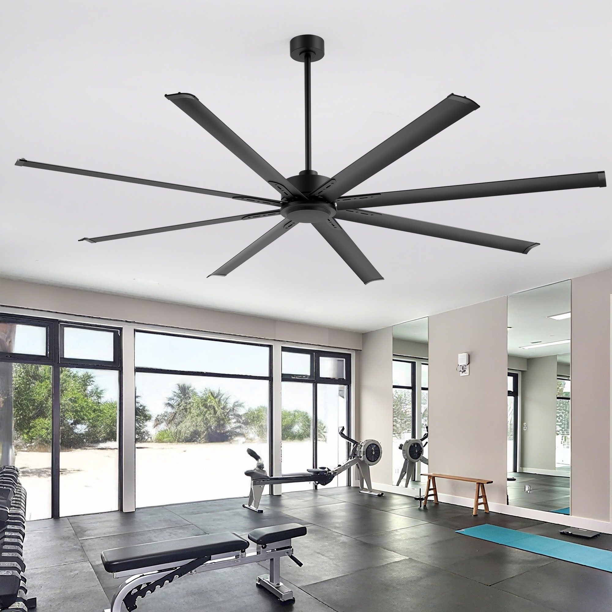 72/84-Inch Industrial Ceiling Fan with Remote Control, 8 Aluminum Blades, Reversible DC Motor, 6-Speed Large Ceiling Fan