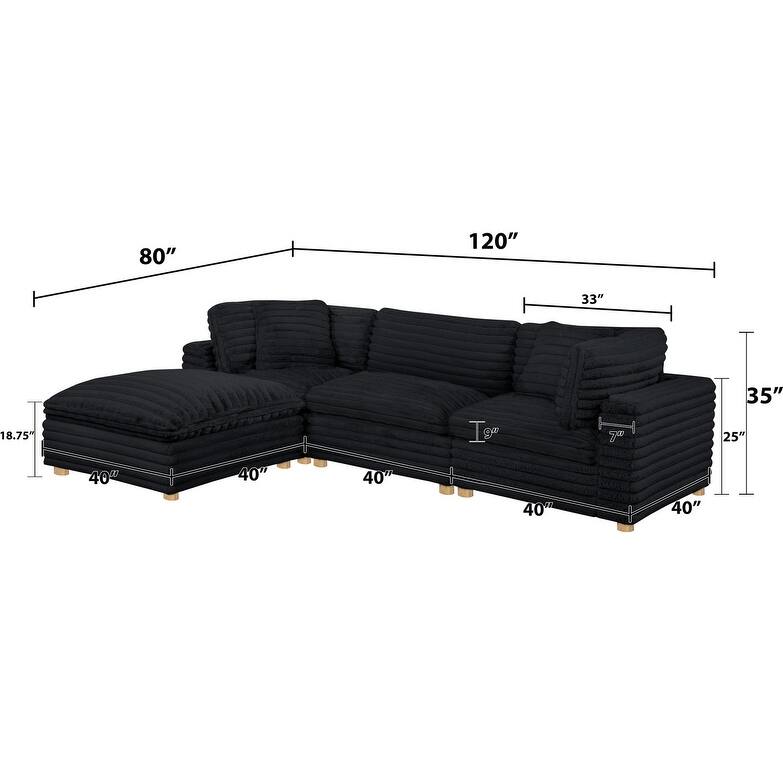 Best Quality Furniture 4-Piece Section Corduroy Modular