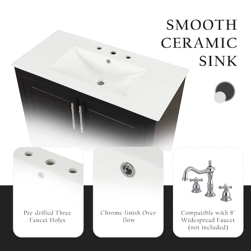 36 inch Freestanding Bathroom Vanity Set in Black with Integrated Ceramic Sink