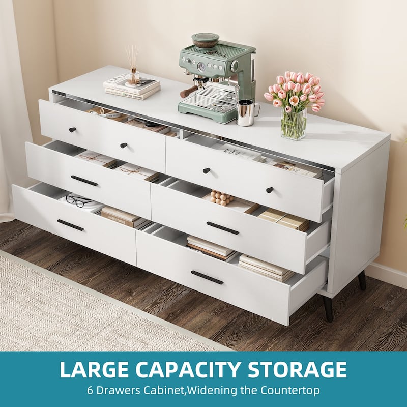 55" Wide Modern Wood 6 Drawers Dresser Chest of Drawers
