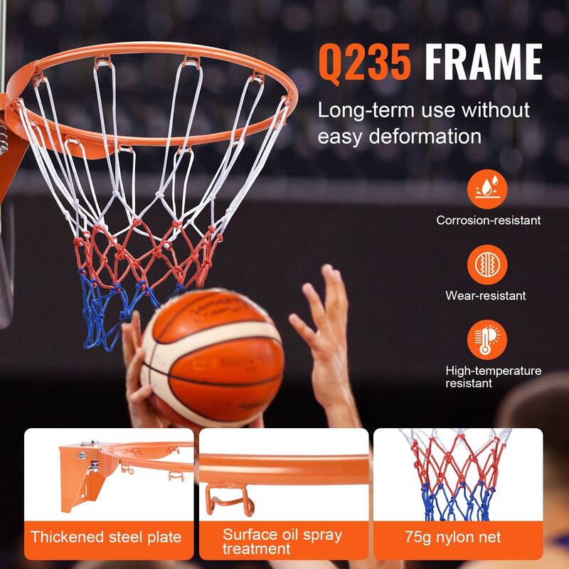 Orange Heavy Duty Q235 Wall Door Mounted Basketball Hoop with Nylon Net Perfect to Indoor or Outdoor Use