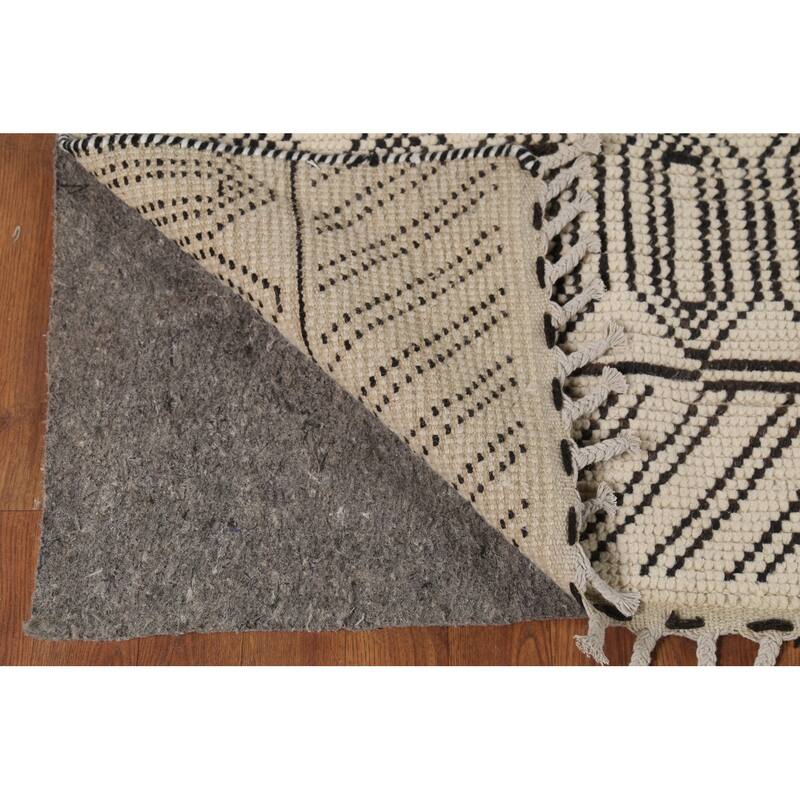 Moroccan Style Area Rug Hand-Knotted Oriental Beige Wool Carpet - 7'9"x 10'6"