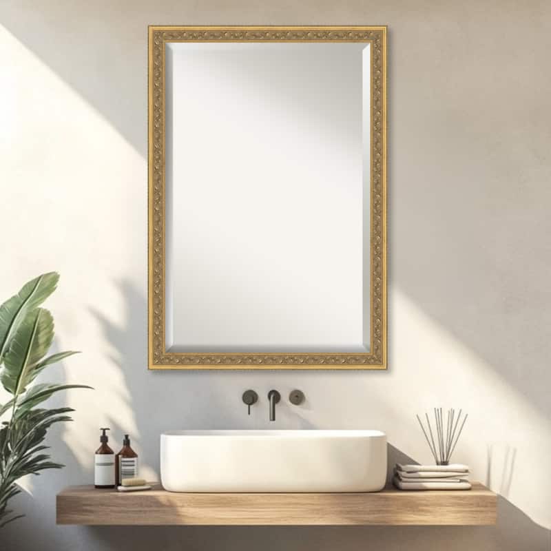 Carter Dark Gold Beveled Wood Framed Bathroom Vanity Wall Mirror - Carter Dark Gold