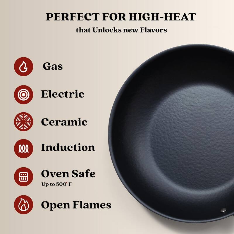 Alva Black Angus Pre-Seasoned Carbon Steel Frying Pan, Naturally Nonstick