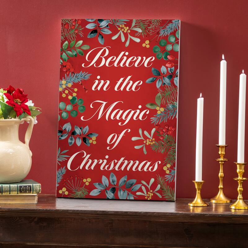 Festive Foliage Wall Decor, "Believe In The Magic of Christmas" - 16"x24"