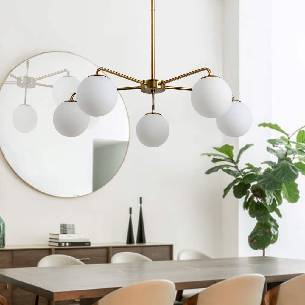 5-Light Modern Sputnik Chandeliers Frosted Glass Ceiling Pendant Light