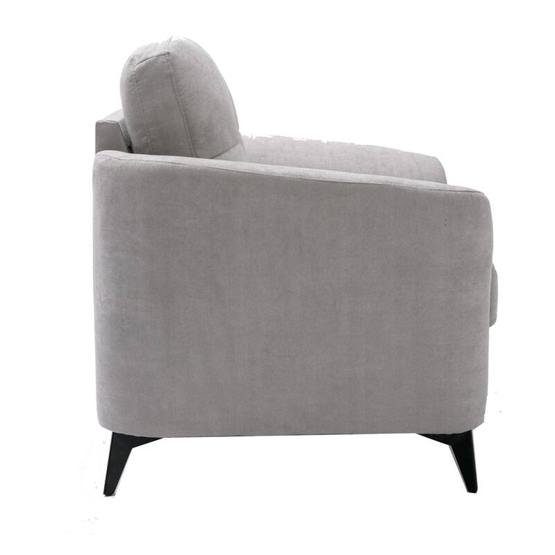 Odin 39 Inch Modern Armchair, Tufted Cushions, Light Gray Velvet Upholstery