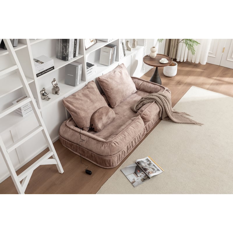 Upholstered Human & Pet Bed with 5 Adjustable Positions, Massage Pillow & 2 Soft Pillows, Brown