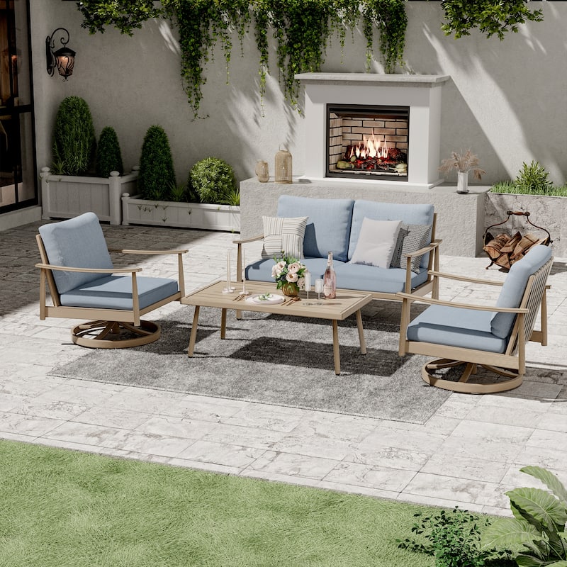 4-Person Aluminum Patio Conversation Set with 2 Swivel Chairs, Loveseat and Coffee Table