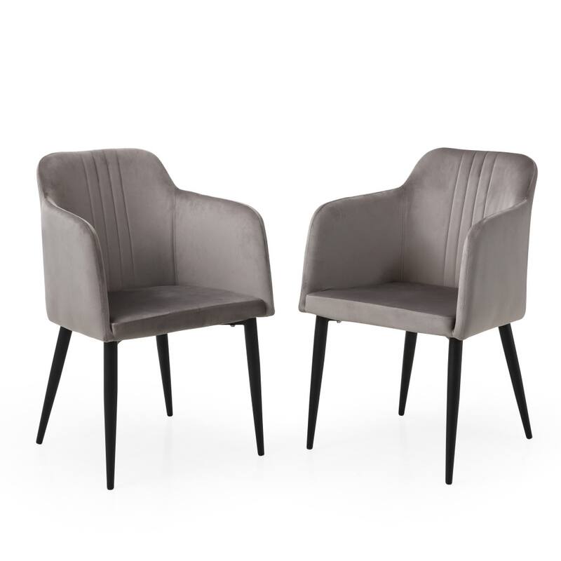 Set of 2 23-inch Arm Chairs with Black Metal Legs and Tufted Back - 23” x 21” x 36.5” - Grey-Black