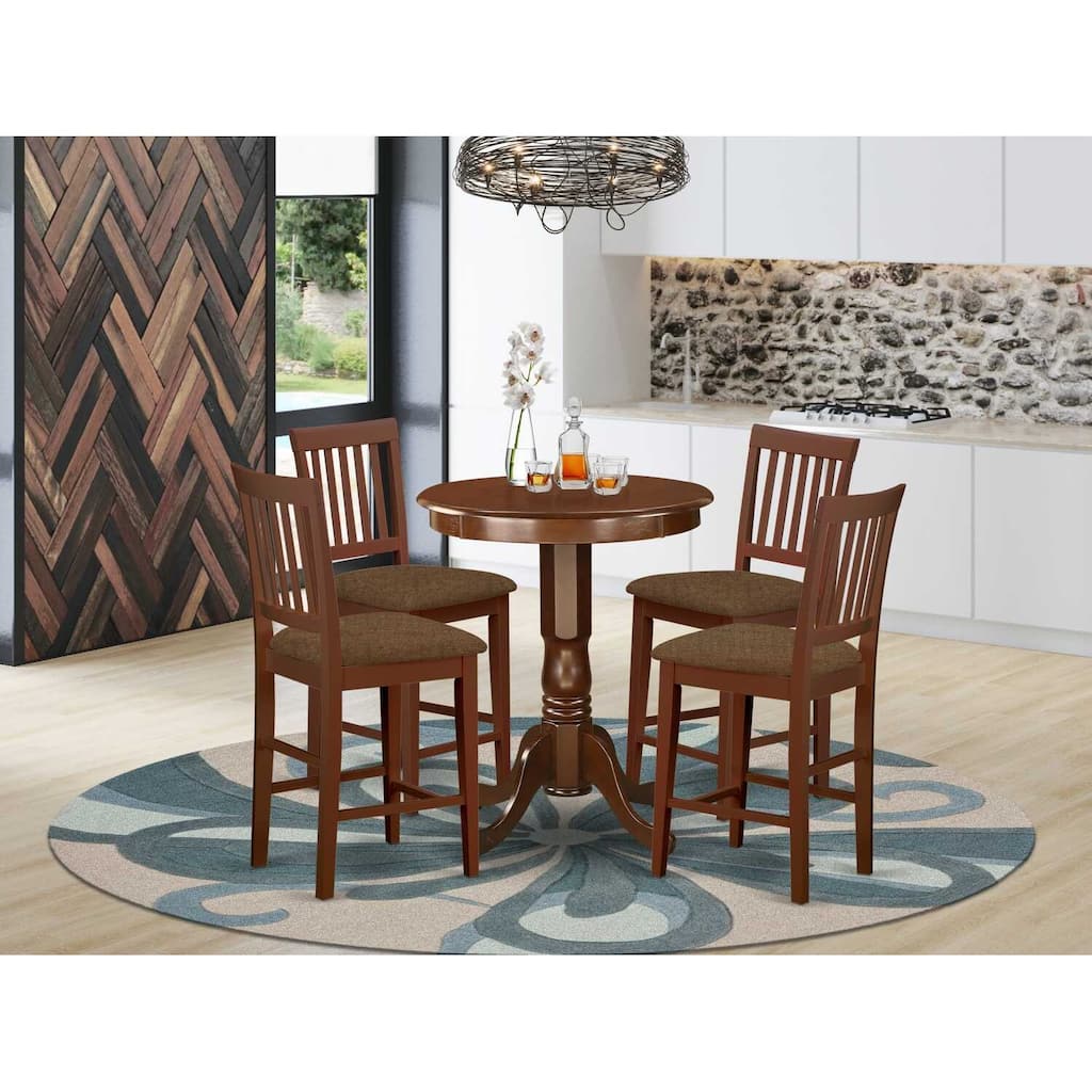 Counter Height Dining Set - 5 Piece Boho Kitchen Table & Chairs - Round Wood Pedestal Table