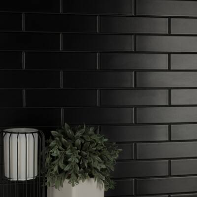 Merola Tile Metro Soho Subway Matte Black 1-3/4" x 7-3/4" Porcelain Floor and Wall Tile