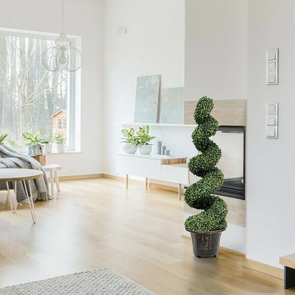 Costway 4ft Artificial Boxwood Spiral Tree Faux Tree W Realistic Overstock 28780549