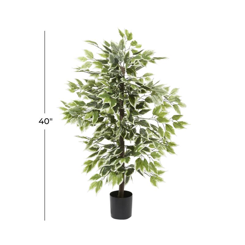 Green Faux Foliage Ficus Artificial Tree with Realistic Leaves and Black Plastic Pot