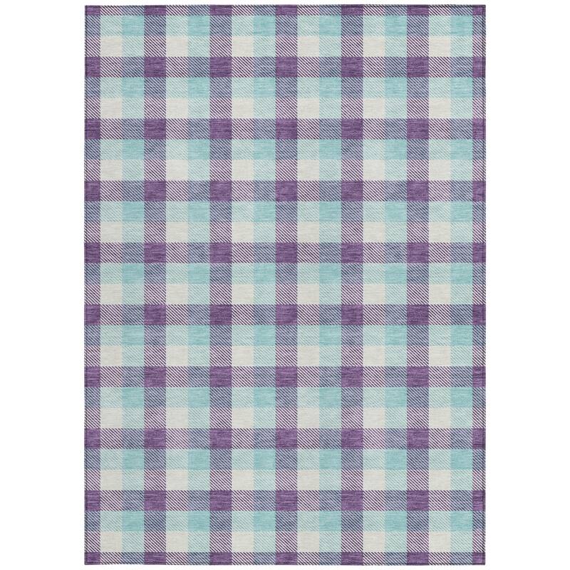 HomeRoots Plaid Transitional Rectangle Outdoor Rug