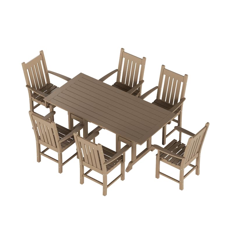 Laguna Hdpe All Weather Outdoor Patio Dining Set with Rectangle Table, Arm Chairs (7-Piece Set)