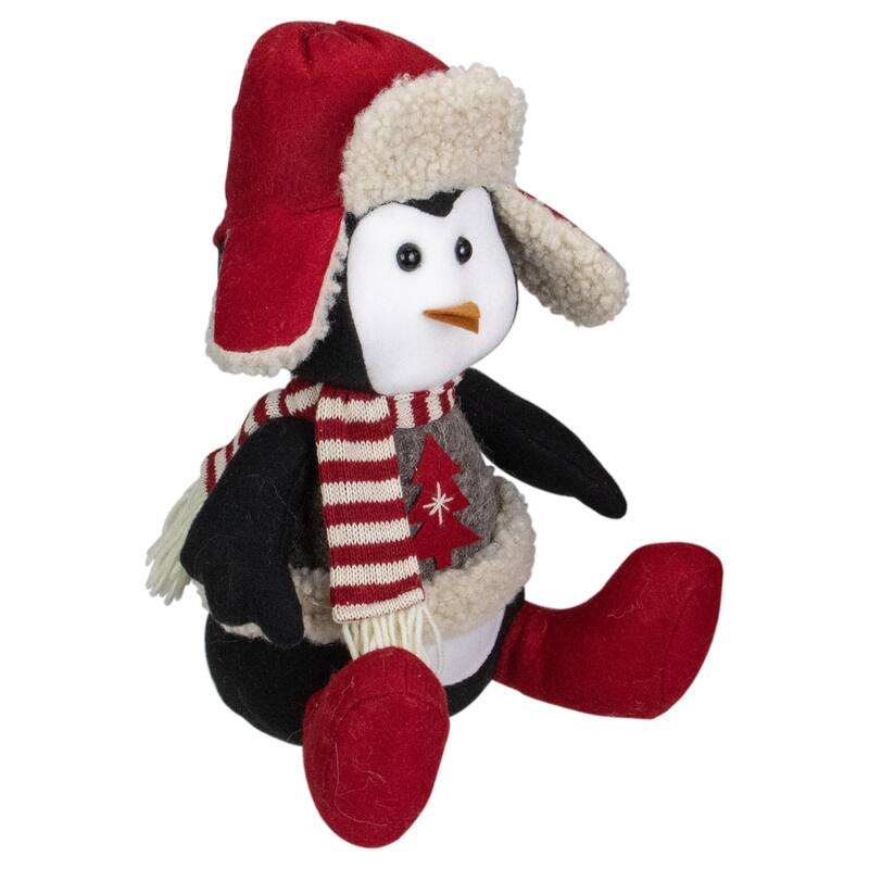 12" Red White and Gray Sitting Winter Penguin Christmas Tabletop Decoration