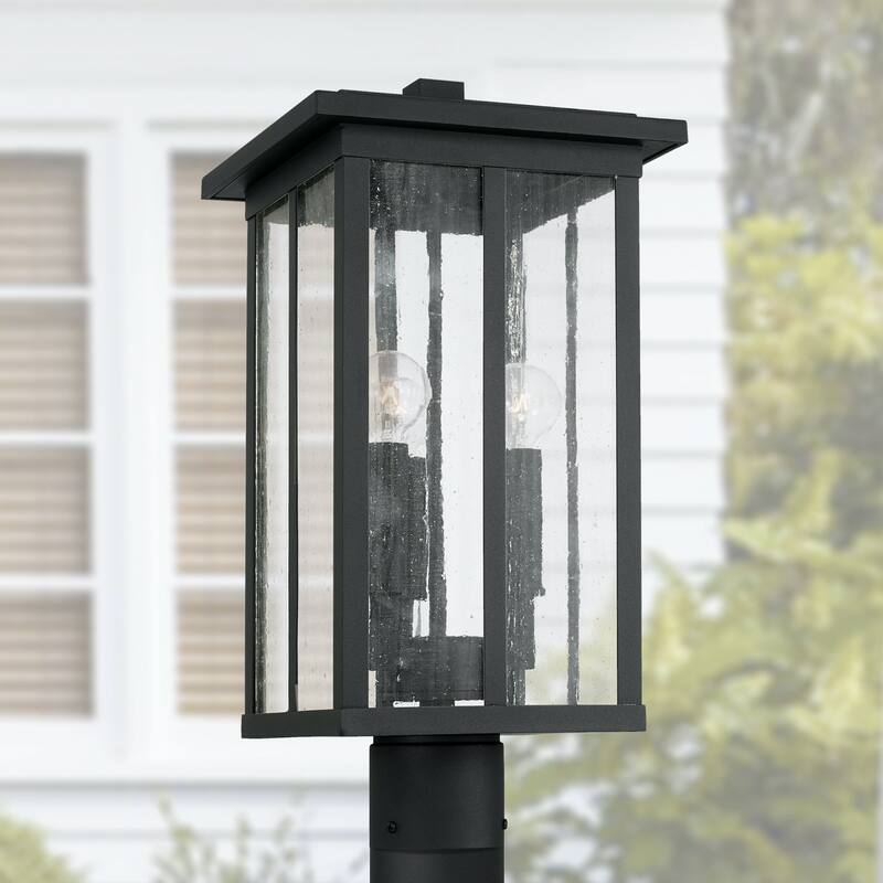 Barrett 18" Tall 3-light Outdoor Post Lantern w/ Antiqued Glass